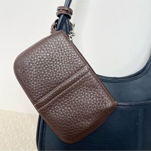 Y2K Coach Small Pebble Leather Wristlet F42389 Silver Mahogany Brown Clip Pouch